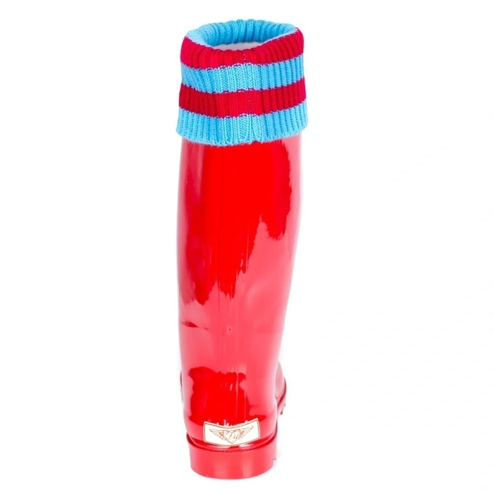 Women Rainboots, Tall Rubber Rain Boots with Cuff, #1807, Red